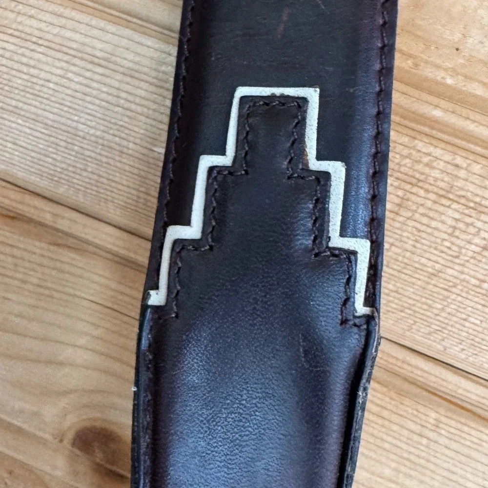 Resistol Belt Genuine Full Grain Leather Brown Silver Buckle Geometric 44/110